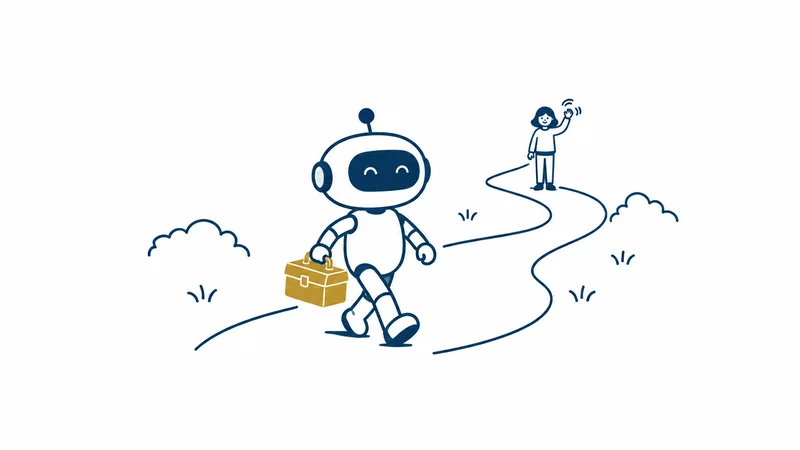 目的を受け取ったロボットが、自分で道を選んで進んでいく絵