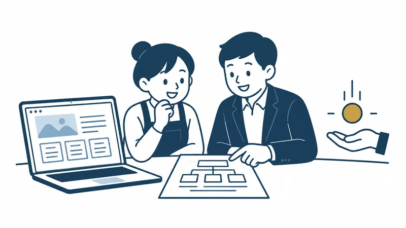 商工会で計画をつくり、申請し、ホームページを作って、あとから補助金が入る流れの図