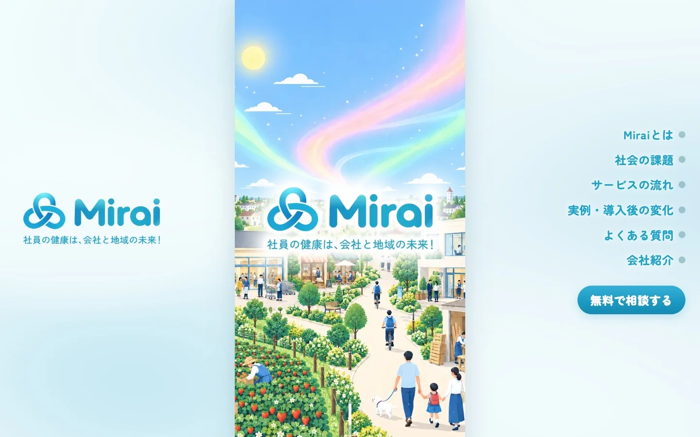 (株)結家さま Mirai健康経営支援のLP（パソコンの画面）